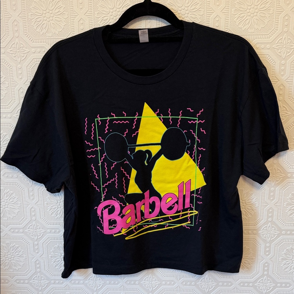 ⭐️ Next Level Apparel Barbell Graphic Cropped Tee - Black and Pink Size XL